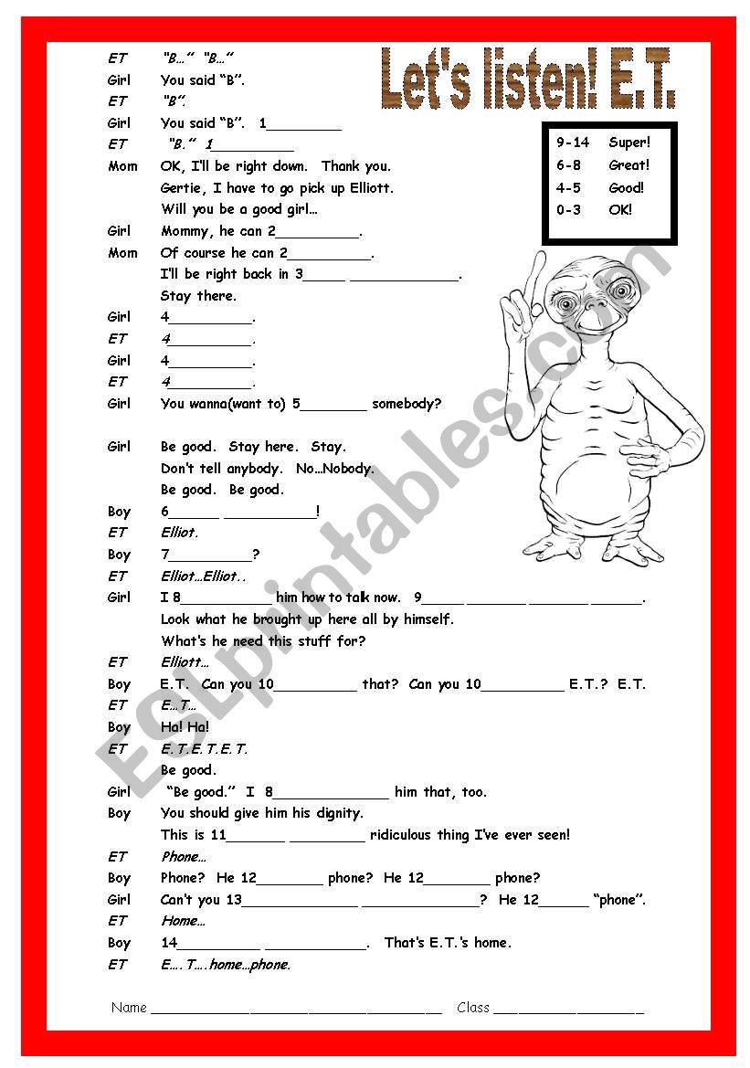 [Movie] Listening and Fill in the blanks - E.T. The Extra Terrestrial